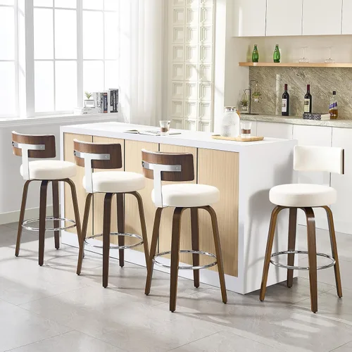 Miniatura 43 de Bekrvio Juego de 2 taburetes de bar giratorios con altura de mostrador, taburetes de cocina tapizados de piel sintética con respaldo, patas