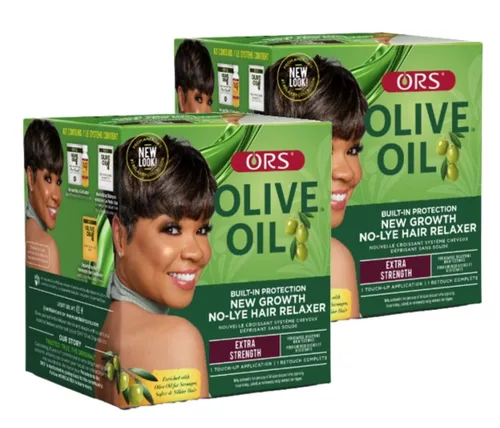 ORS Aceite de oliva con protección incorporada, nuevo crecimiento sin lejía, relajante para el cabello, extra fuerte (paquete de 2)