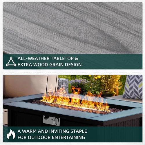 Miniatura 4 de Mesa para fogata de propano de 44 pulgadas, mesa rectangular de gas para exteriores de 50,000 BTU con tapa, cubierta impermeable, mesa rectangular