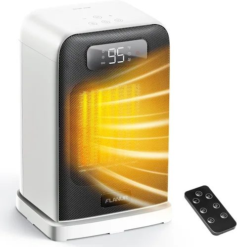 FLANUR Calentadores de espacio para uso en interiores, calentador de escritorio pequeño de 1500 W con control remoto, termostato, 4 modos, Blanco