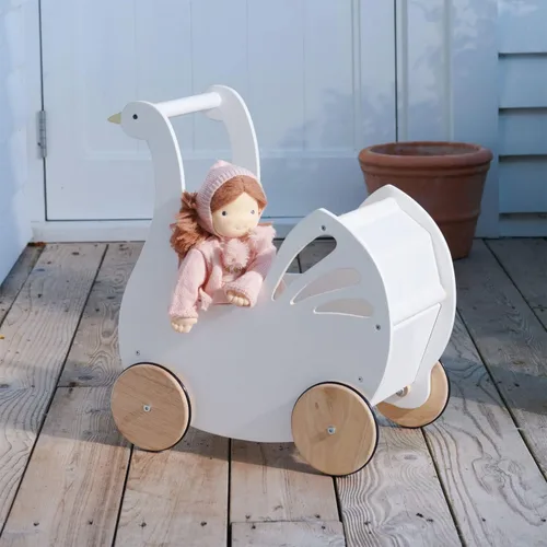 Miniatura 8 de Tender Leaf Toys - Sweet Swan Pram - Cochecito de madera con forma de cisne - Juguete inspirado para juegos de rol para niños y niñas, mejora