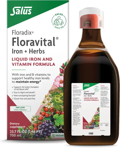 Floradix Floravital Fórmula líquida de hierro y vitaminas, suplemento de hierro líquido con gluconato ferroso, vitaminas C y B y hierbas para apoyo