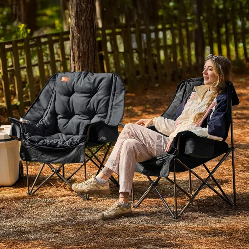 Miniatura 2 de EVER ADVANCED Silla de campamento XL con cojín desmontable, silla de malla para adultos, plegable, de gran tamaño, con bolsillo de malla enfriadora