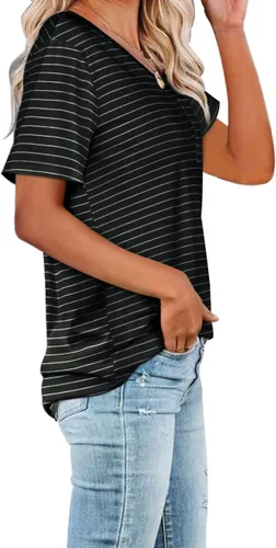 Miniatura 2 de WIHOLL - Camiseta de verano para mujer, manga corta, cuello en V redondeado y bolsillo