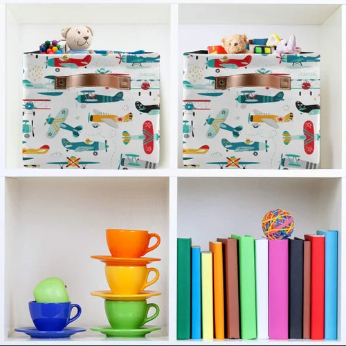 Miniatura 6 de Cesta de almacenamiento, cubo de caricaturas, avión helicóptero, caja de almacenamiento grande plegable para juguetes, contenedor organizador