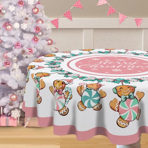 Miniatura 9 de Mantel cuadrado de hombre de jengibre con texto en inglés "Merry Christmas" de 60 x 60 pulgadas, mantel decorativo para mesa de comedor, decoración