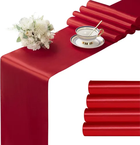 Miniatura 38 de Manyshofu 24 Piezas Caminos de Mesa de Satén Plateado – Tamaño Largo de 12 x 108 Pulgadas, Decoración de Camino de Mesa para Fiestas Brillante