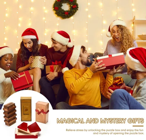 Miniatura 6 de Zhanmai 4 Piezas Cajas de Rompecabezas de Madera Cajas de Rompecabezas de Madera para Tarjetas de Regalo Portadores de Estuches de Dinero