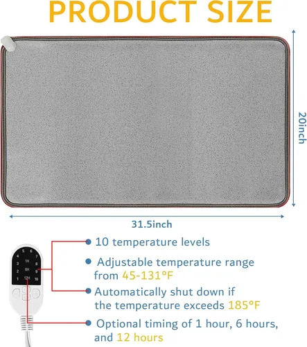 Miniatura 3 de QOUBAI Calentador térmico de PVC de 110 V para calentador de pies debajo del escritorio, 31.5 x 20 pulgadas, almohadilla térmica eléctrica de ahorro