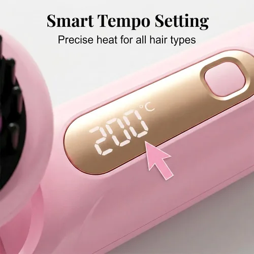 Miniatura 4 de Cepillo alisador portátil profesional para viajes, mini cepillo alisador de pelo inalámbrico con pantalla LCD, cepillo de peinado recargable por USB