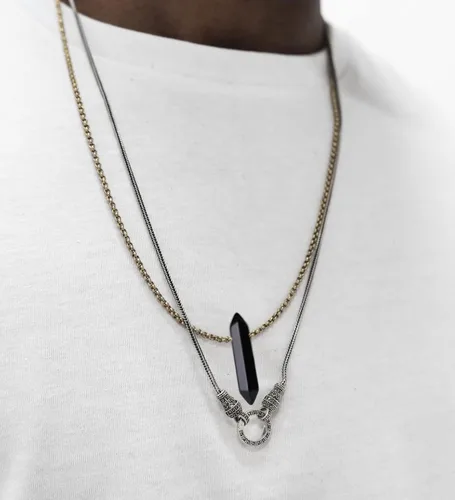 Miniatura 6 de XIANNVXI 4 collares de cadena chapados en oro de 14 quilates con piedra de cristal para hombres y mujeres, amatista, obsidiana, ojo de tigre