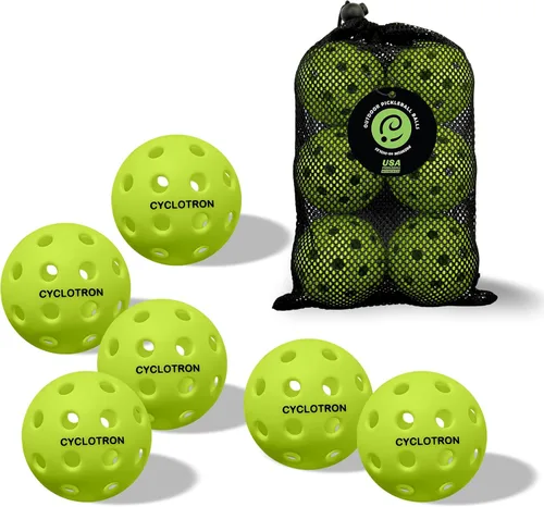 cyclotron 6-Pack Premium Pickleball Balls - USAP Approved, 40 Holes Outdoor/Indoor Pickle Balls with Bag, Perfectly Balanced, High Bounce True