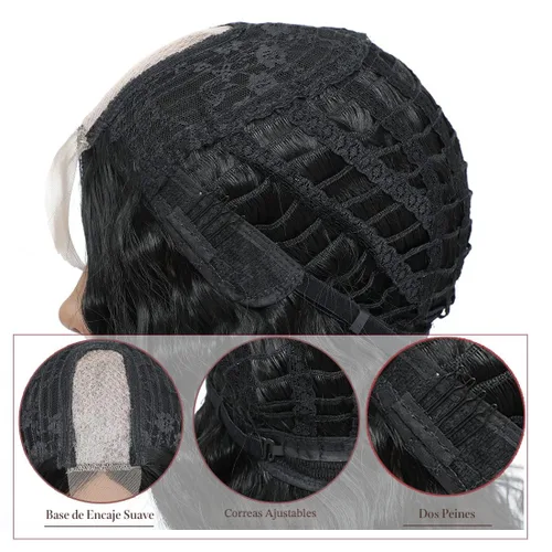 Miniatura 6 de INSTASTYLE Pelucas Rizadas Sintéticas de 30 Pulgadas para Mujeres Peluca de Cabello Largo Negro Frente de Encaje 4" Cuero Cabelludo Simulado Natural