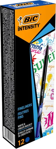 BIC Intensity - Rotulador de punta fina (0.016 in, 12 unidades), color azul Negro