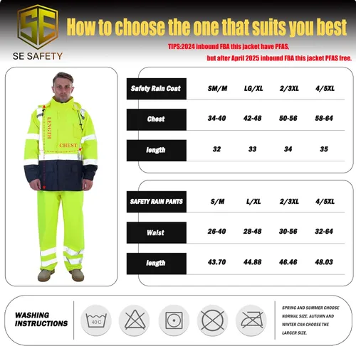 Miniatura 4 de sesafety Chaqueta de Lluvia de Alta Visibilidad, Trajes de Lluvia para Hombres Impermeables con Fondo Negro, Abrigos de Lluvia para Hombres