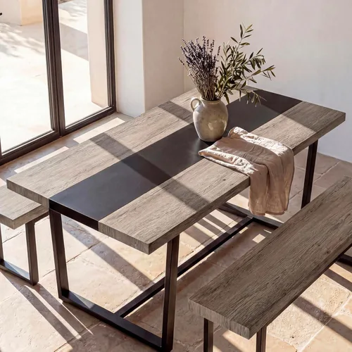 STHOUYN Mesa de comedor grande de 71 pulgadas y 6 pies para mesa de comedor de 6 y 8 asientos, cocina moderna rectangular estilo casa de campo, Gris