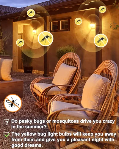Miniatura 2 de Bombillas LED amarillas para insectos en el exterior, bombilla LED amarilla A19 para exteriores, equivalente a 60 W, luces amarillas ámbar de 9 W