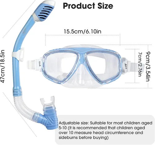 Miniatura 3 de Máscara de natación para niños, máscara panorámica de buceo infantil de 180° antivaho con cubierta nasal para nadar, bucear, esnórquel para niños