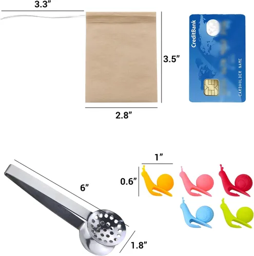 Miniatura 4 de SNAIL GARDEN 300 bolsas de filtro de té, infusor de té para té de hojas sueltas con 1 pinza para bolsa de té y 5 soportes para bolsas de té, papel