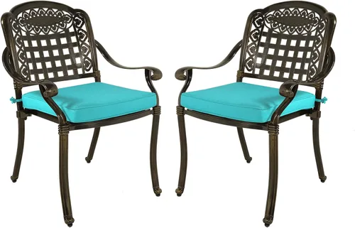 Miniatura 11 de VIVIJASON 2 sillas de aluminio fundido para exteriores, reposabrazos de patio, sillas de comedor para jardín, piscina, patio trasero, bronce antiguo