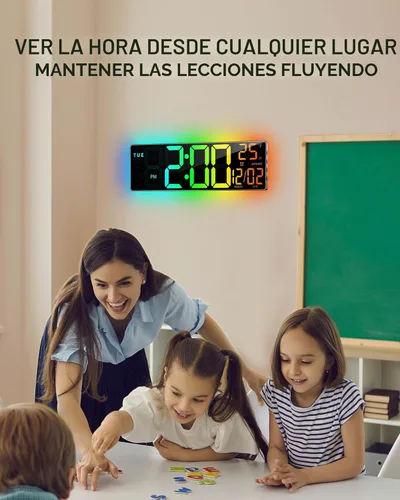 Miniatura 6 de EASYERA Reloj de pared digital grande de 16.5 pulgadas con sincronización BT, reloj de grano de madera con 11 escenas de luz RGB, control remoto