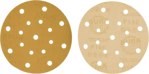 Miniatura 2 de Dura-Gold Discos de lijado dorados de 6 pulgadas de alta calidad, grano 180 (caja de 50), papel de lija de gancho y bucle sin polvo con patrón de 17