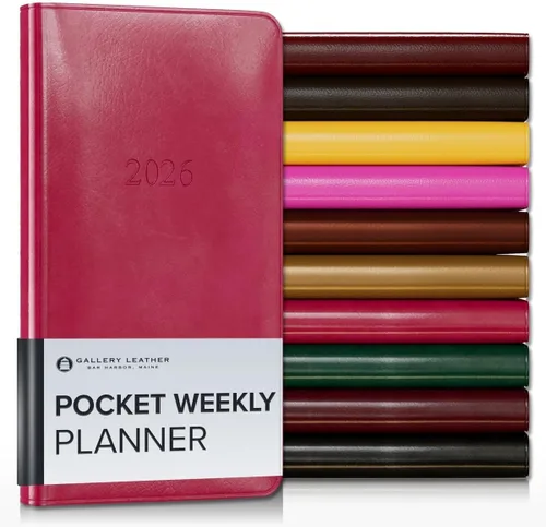 Miniatura 202 de Gallery Leather Agenda semanal y mensual grande 2025-2026, agenda y cuaderno con elegantes bordes de página dorados dorados, 12 meses, cactus Cactus