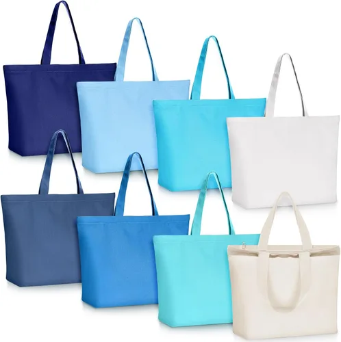 Miniatura 18 de Epakh - Bolsa de lona con cremallera, reutilizable en gran cantidad, grande, de algodón en blanco para compras de comestibles para mujeres, hombres