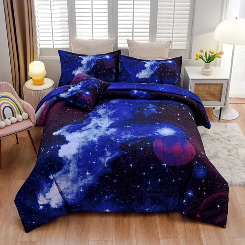 Miniatura 2 de A Nice Night - Juego de ropa de cama de 6 piezas con temática de galaxia, funda de edredón de espacio exterior impresa en 3D, para niños, niños