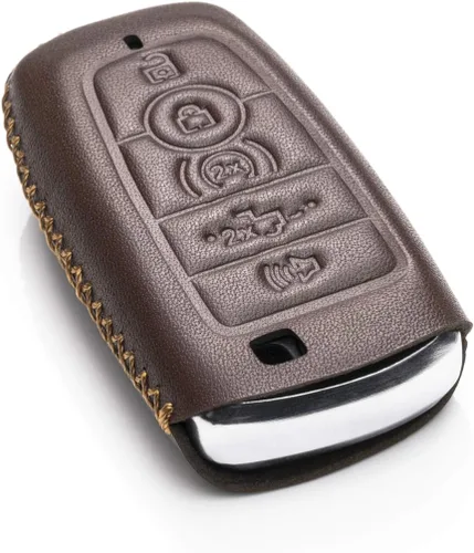Miniatura 3 de Vitodeco Funda de piel para llave inteligente con llavero compatible con Ford (modelos 2018 - 2026) - 5 botones, marrón