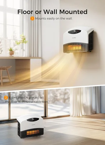 Miniatura 7 de GiveBest Calentador de pared inteligente, calentadores eléctricos PTC de 1500 W para uso en interiores, termostato ajustable, control remoto, Blanco