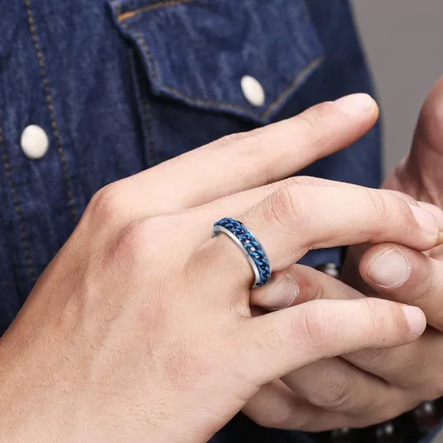 Miniatura 75 de Anillos giratorios para la ansiedad para hombre, anillos clásicos de cadena para mujeres y adultos, anillo de acero de titanio