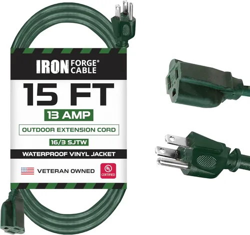 Miniatura 12 de Iron Forge Cables Extensión de cable para exteriores – 16/3 de alta resistencia color verde, Verde, IFC-163G100