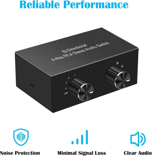 Miniatura 5 de Y.D.F Interruptor conmutador RCA de 4 vías bidireccional, canal de sonido HiFi AV L/R 2 en 4 salidas o 4 en 2 salidas, divisor selector estéreo RCA