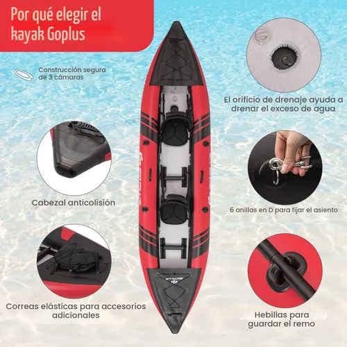 Miniatura 4 de Goplus Kayak inflable, juego de kayak para 2 personas para adultos con capacidad de peso de 507 libras, 2 remos de aluminio, asiento acolchado