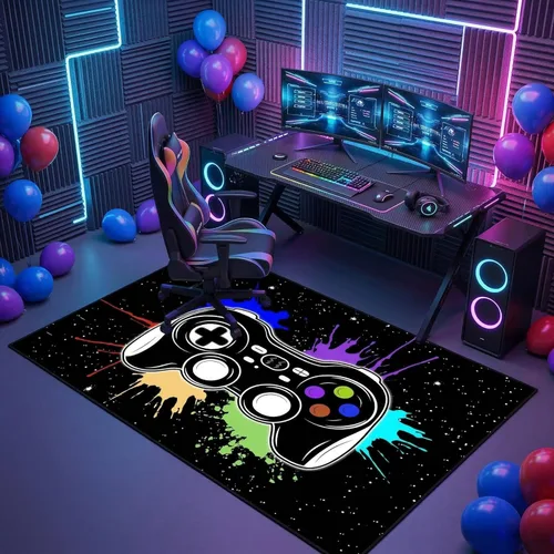 Alfombras de Jugador para Dormitorio de Niños, Pintura de Dibujos Animados con Gamepad, Alfombra para el Hogar para Adolescentes, Decoración Genial