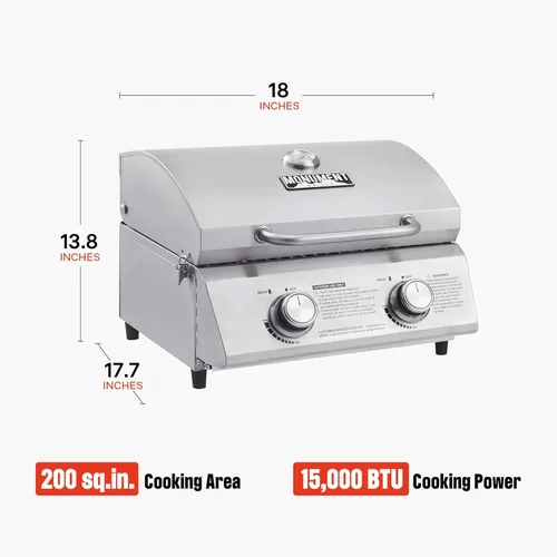 Miniatura 6 de Monument Grills Parrilla de gas propano de mesa para acampar al aire libre portátil cocinar con cerraduras de viaje, tapa alta de acero inoxidable
