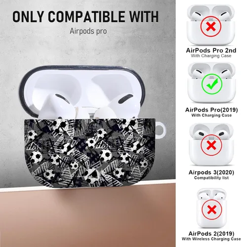 Miniatura 7 de Gedicht Funda para Airpods Pro, lindo diseño de fútbol de TPU suave fundas para Airpods Pro 1ª generación, a prueba de golpes para Airpods Pro 2019