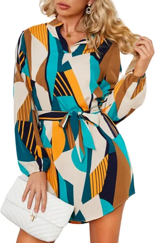 Miniatura 3 de Minivestido suelto con cuello en V y manga de siete puntos para mujer