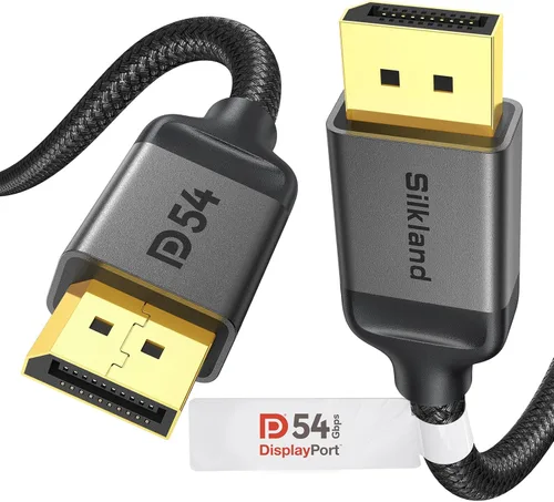 Silkland Cable DisplayPort 2.1 certificado VESA de 54 Gbps, cable DP 2.1 de 10 pies [16K @30Hz, 10K @60Hz, 8K @120Hz, 4K @240Hz 165Hz 144Hz] HDR10