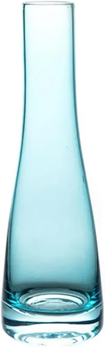Jarrón de cristal soplado hecho a mano, azul, transparente, base gruesa, diseño de cintura pequeña, perfecto para flores de tallo único, recepción