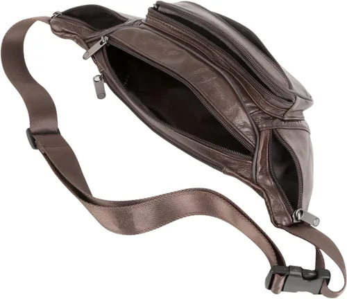 Miniatura 8 de ZZNICK Riñonera de piel auténtica, bolsa de cintura, organizador con cinturón ajustable, múltiples bolsillos para hombres y mujeres, café-861 Medio