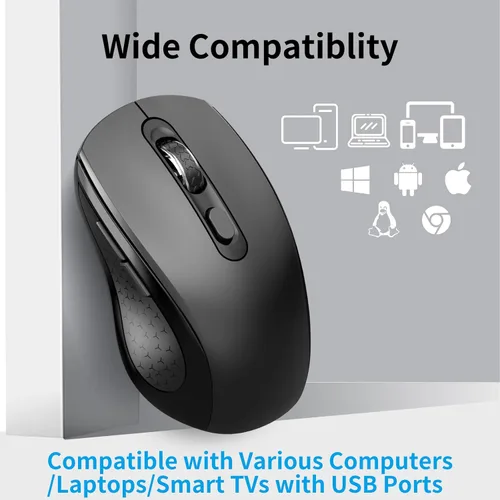 Miniatura 7 de Ratón Inalámbrico Ergonómico, Ratón con Botones Laterales, 2400 DPI, Silencioso y Antideslizante, 2.4Ghz con Receptor USB, 6 Botones, Adecuado