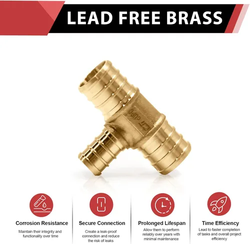 Miniatura 3 de Paquete de 2 accesorios de engarce de latón reductor Pex de 3/4 pulgadas x 3/4 pulgadas x 1/2 pulgadas, ASTM F1807, (PEX1807077-2PCS)