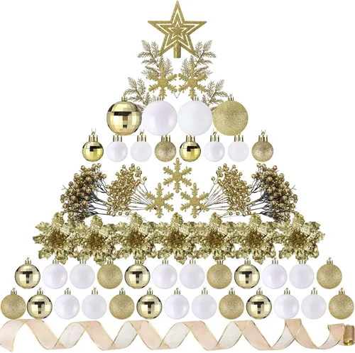Miniatura 16 de Sratte 94 piezas de adornos para árbol de Navidad, adornos de bolas de Navidad con purpurina, flores de nochebuena, decoraciones con bayas Azul