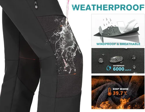 Miniatura 2 de IUGA Pantalones de nieve para mujer, impermeables, aislados, softshell, con forro polar, para snowboard, 4 bolsillos
