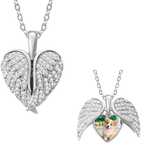CALLIE Collar personalizado con medallón de alas de corazón para mujer, collar con colgante personalizado con imagen, regalo conmemorativo de
