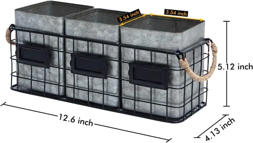 Miniatura 5 de NIKKY HOME Farmhouse Organizador de Cubiertos Galvanizado de 3 Compartimentos para Encimera, Soporte de Cubiertos de Mesa para Cucharas, Cuchillos