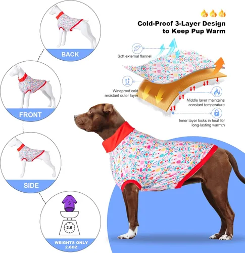 Miniatura 3 de LovinPet Bulldog - Mameluco tipo suéter – Ropa de franela suave para perro, estampado de flores florecientes, adecuado para razas de perros grandes