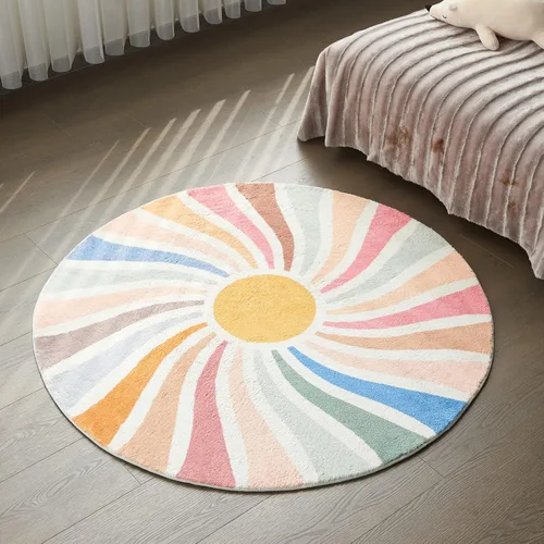 Topotdor Alfombra redonda con diseño de arco iris, colorida alfombra bohemia para niños, ultra suave, lavable, para habitación de bebé, dormitorio,
